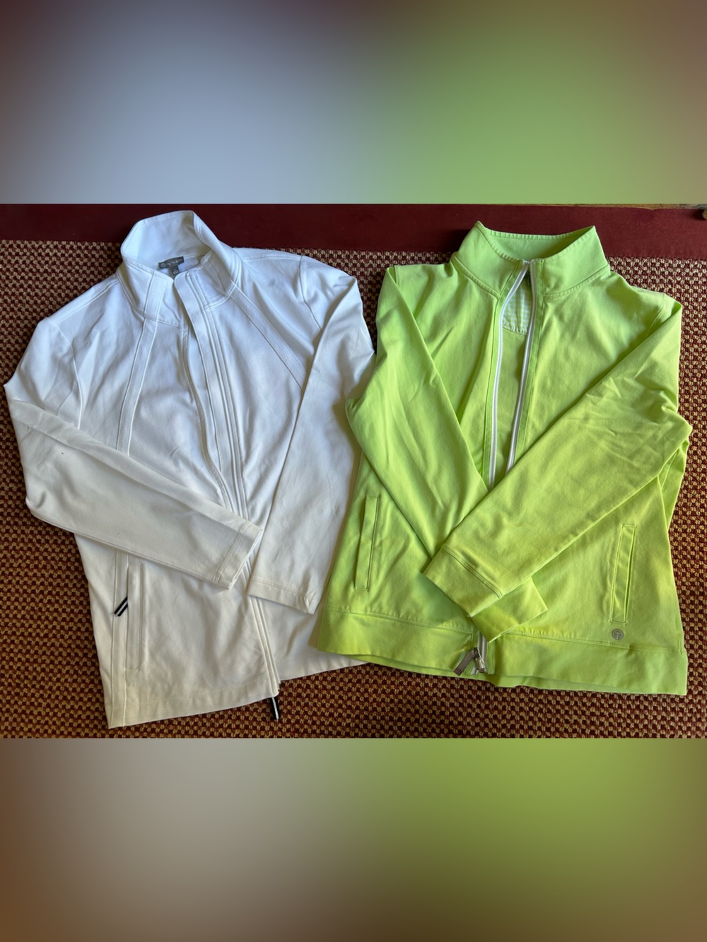 T by Talbots White and Lime Zip-Up Utility Jackets